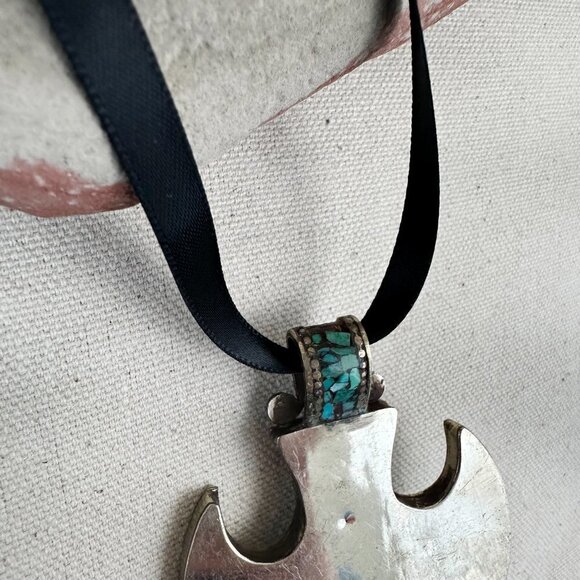 Vintage Turquoise Inlaid Necklace Pendant‎ Coral Big Southwestern - Picture 6 of 10